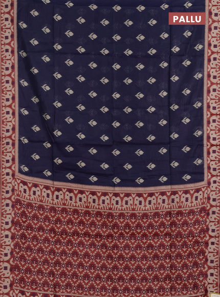 Jamdhani cotton saree navy blue and maroon with ikat thread woven buttas and jamdhani pallu