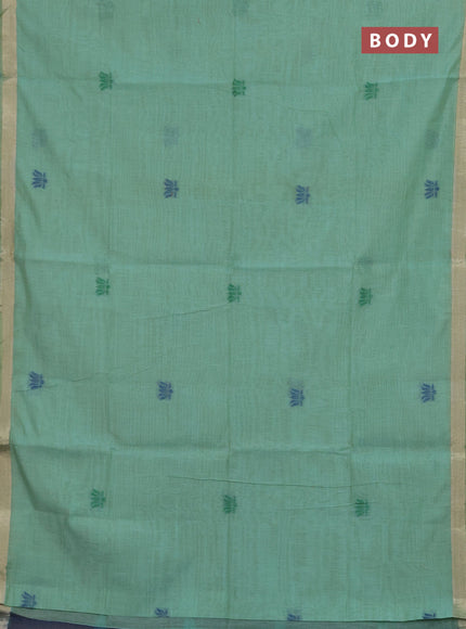 Jamdhani cotton saree teal green and navy blue with thread woven buttas and pichwai pallu