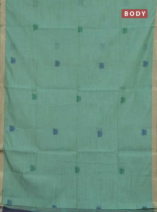 Jamdhani cotton saree teal green and navy blue with thread woven buttas and pichwai pallu