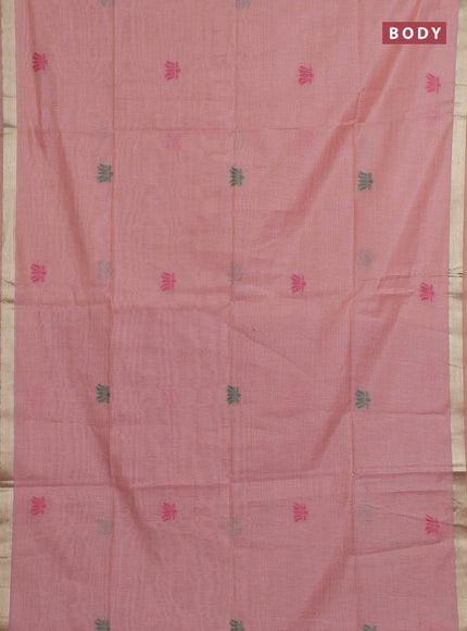 Jamdhani cotton saree peach shade and pink with thread woven buttas and pichwai pallu