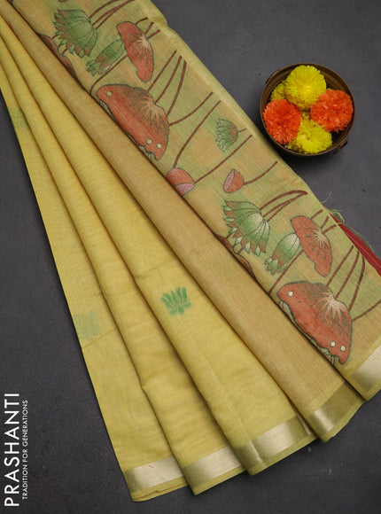 Jamdhani cotton saree yellow and red with thread woven buttas and pichwai pallu
