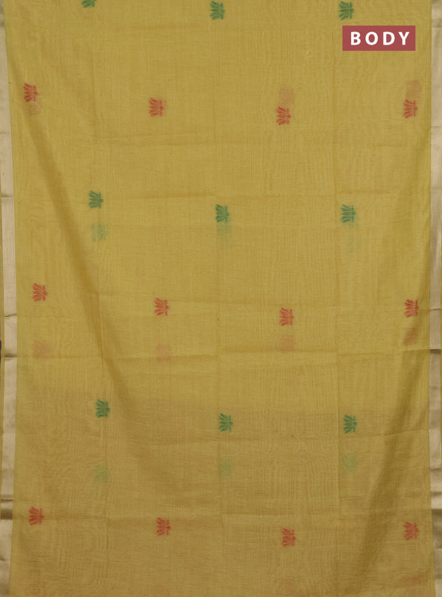 Jamdhani cotton saree yellow and red with thread woven buttas and pichwai pallu