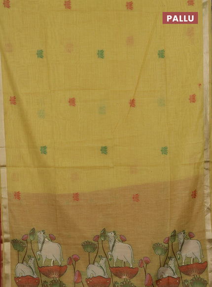 Jamdhani cotton saree yellow and red with thread woven buttas and pichwai pallu