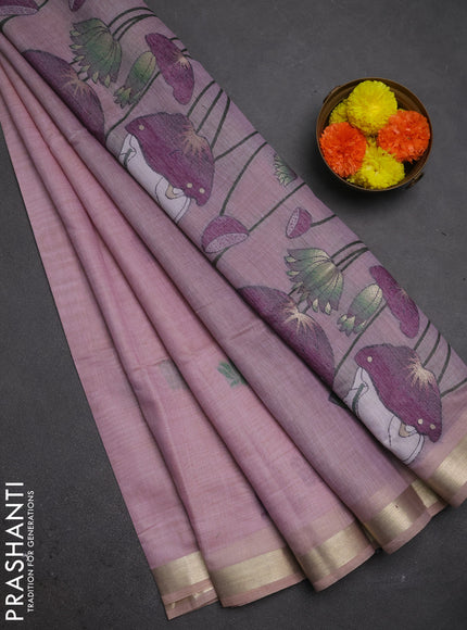 Jamdhani cotton saree lavender and purple with thread woven buttas and pichwai pallu