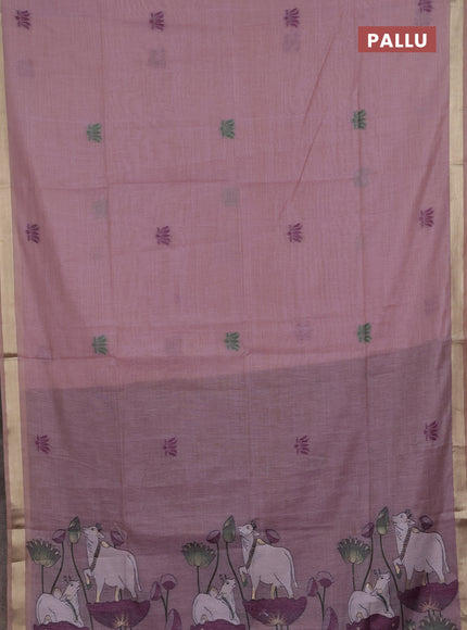 Jamdhani cotton saree lavender and purple with thread woven buttas and pichwai pallu