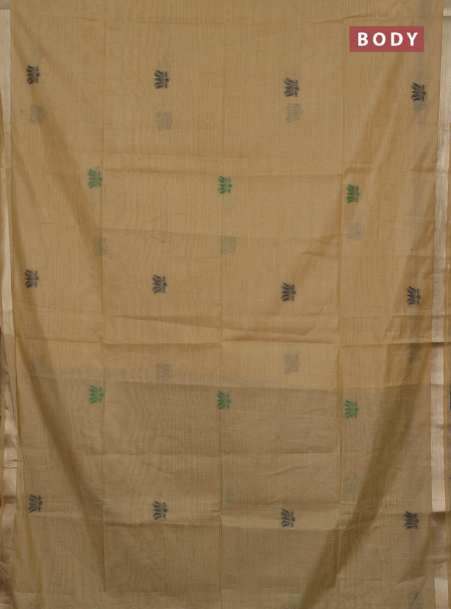 Jamdhani cotton saree beige and black with thread woven buttas and pichwai pallu