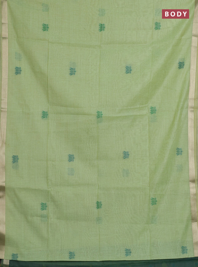 Jamdhani cotton saree pista green and green with thread woven buttas and pichwai pallu