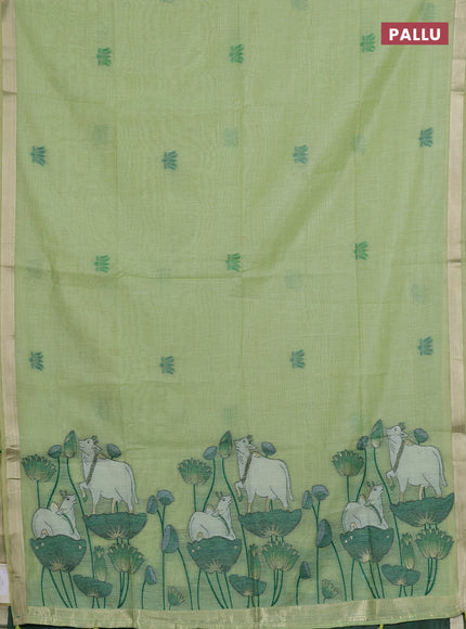 Jamdhani cotton saree pista green and green with thread woven buttas and pichwai pallu