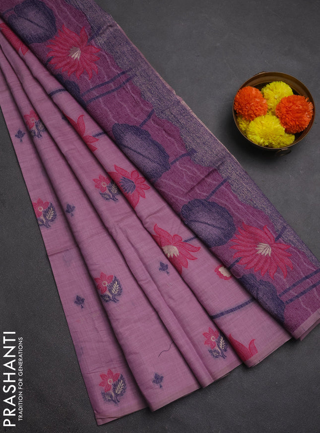 Jamdhani cotton saree lavender and pink with thread woven buttas and jamdhani pallu