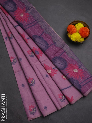 Jamdhani cotton saree lavender and pink with thread woven buttas and jamdhani pallu