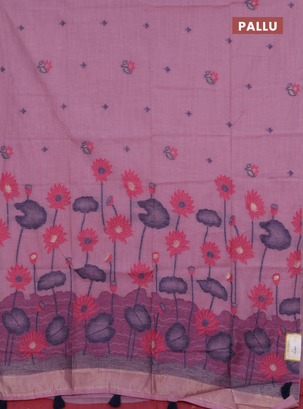 Jamdhani cotton saree lavender and pink with thread woven buttas and jamdhani pallu