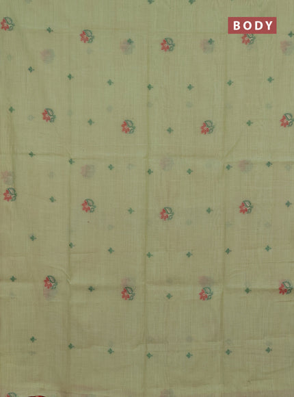 Jamdhani cotton saree pista green and red with thread woven buttas and jamdhani pallu