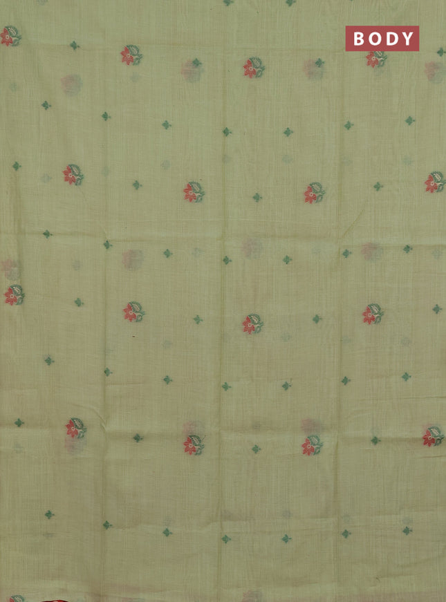 Jamdhani cotton saree pista green and red with thread woven buttas and jamdhani pallu