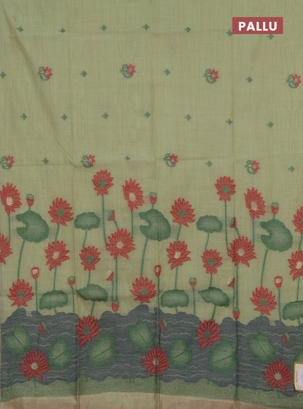 Jamdhani cotton saree pista green and red with thread woven buttas and jamdhani pallu