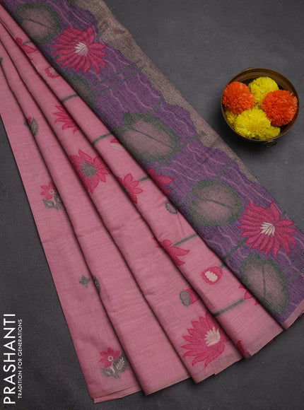 Jamdhani cotton saree peach pink and pink with thread woven buttas and jamdhani pallu
