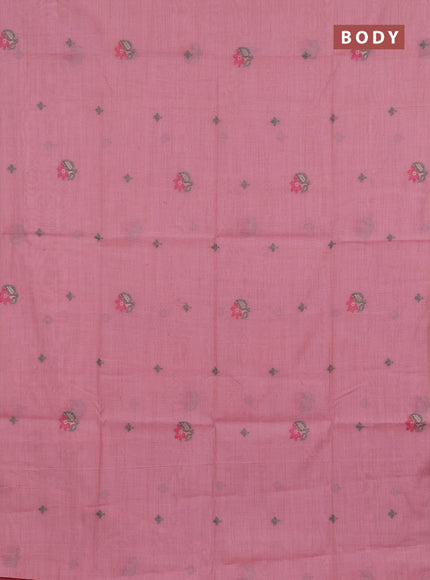 Jamdhani cotton saree peach pink and pink with thread woven buttas and jamdhani pallu