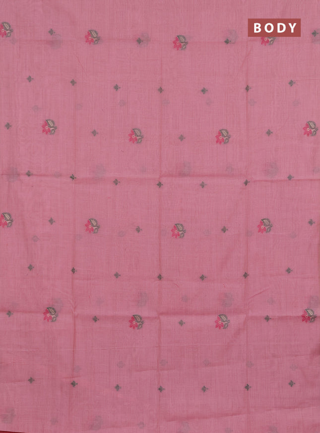 Jamdhani cotton saree peach pink and pink with thread woven buttas and jamdhani pallu