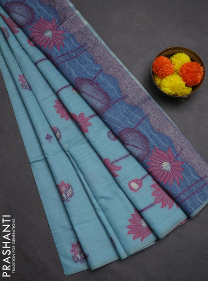 Jamdhani cotton saree pastel blue and pink with thread woven buttas and jamdhani pallu