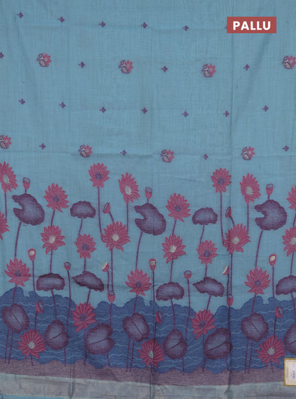 Jamdhani cotton saree pastel blue and pink with thread woven buttas and jamdhani pallu