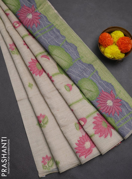 Jamdhani cotton saree beige and pink with thread woven buttas and jamdhani pallu