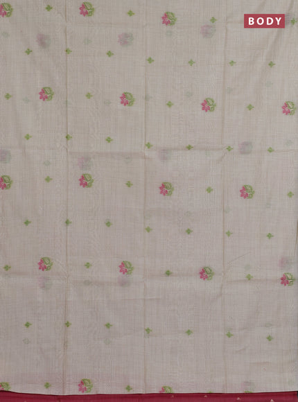 Jamdhani cotton saree beige and pink with thread woven buttas and jamdhani pallu
