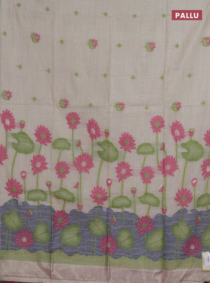 Jamdhani cotton saree beige and pink with thread woven buttas and jamdhani pallu