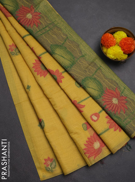 Jamdhani cotton saree yellow and green with thread woven buttas and jamdhani pallu