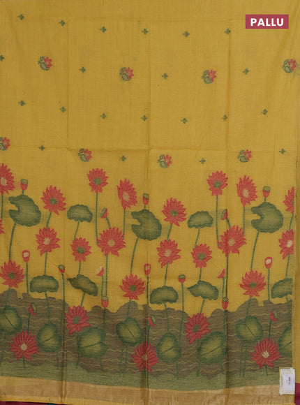 Jamdhani cotton saree yellow and green with thread woven buttas and jamdhani pallu