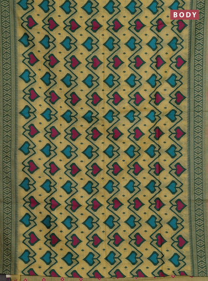 Jamdhani cotton saree pale yellow and green with allover thread weaves and jamdhani pallu