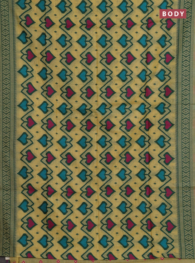 Jamdhani cotton saree pale yellow and green with allover thread weaves and jamdhani pallu
