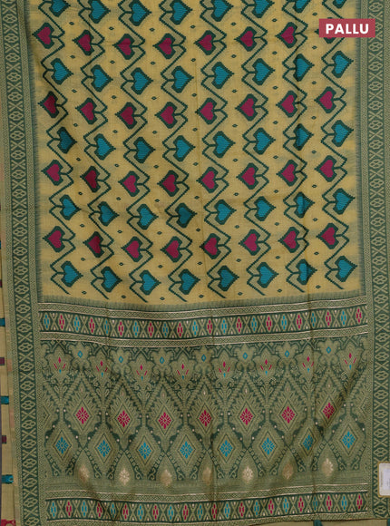 Jamdhani cotton saree pale yellow and green with allover thread weaves and jamdhani pallu