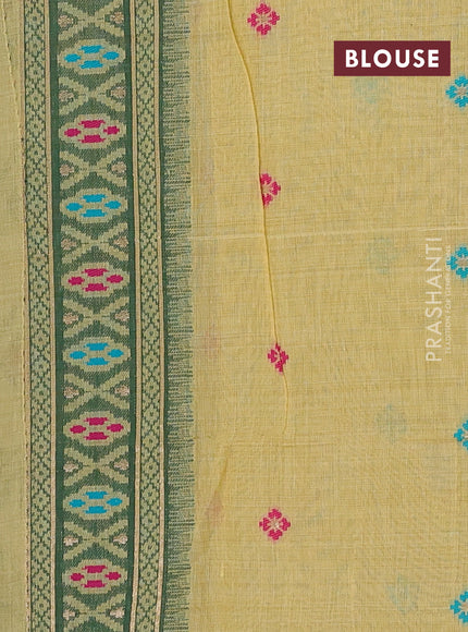 Jamdhani cotton saree pale yellow and green with allover thread weaves and jamdhani pallu