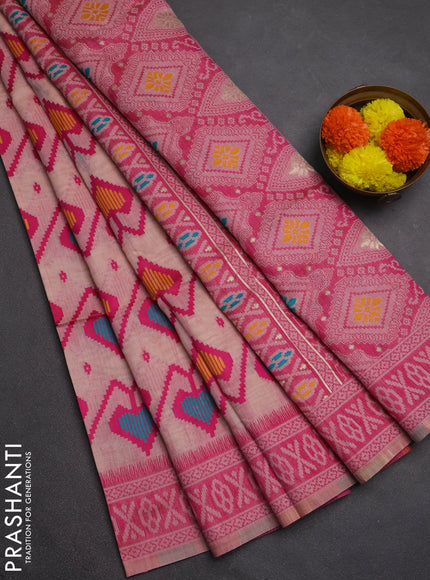 Jamdhani cotton saree peach shade and pink with allover thread weaves and jamdhani pallu