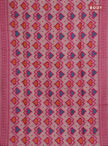 Jamdhani cotton saree peach shade and pink with allover thread weaves and jamdhani pallu