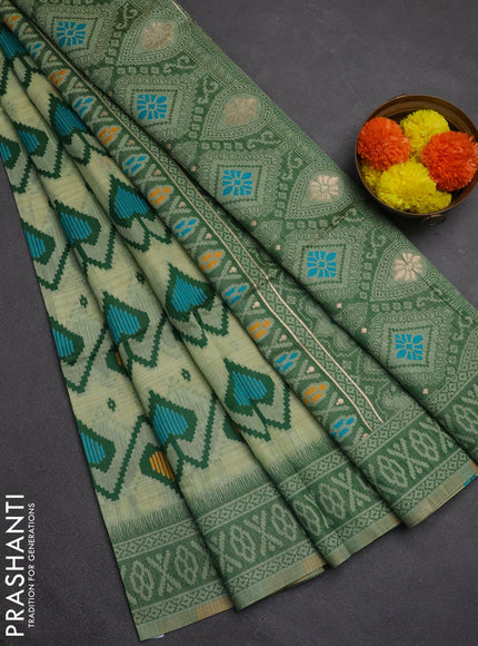 Jamdhani cotton saree pista green and green with allover thread weaves and jamdhani pallu