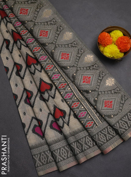 Jamdhani cotton saree beige and black with allover thread weaves and jamdhani pallu