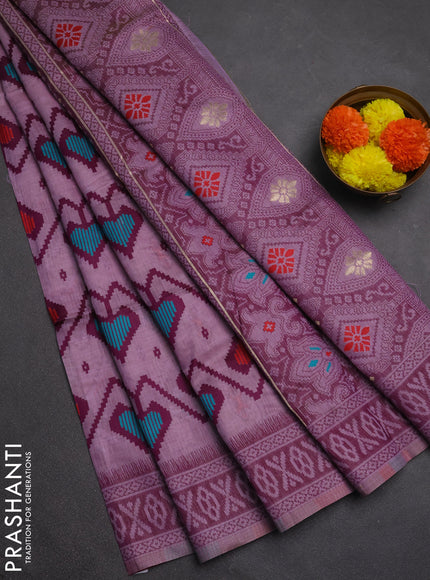Jamdhani cotton saree lavender and purple with allover thread weaves and jamdhani pallu
