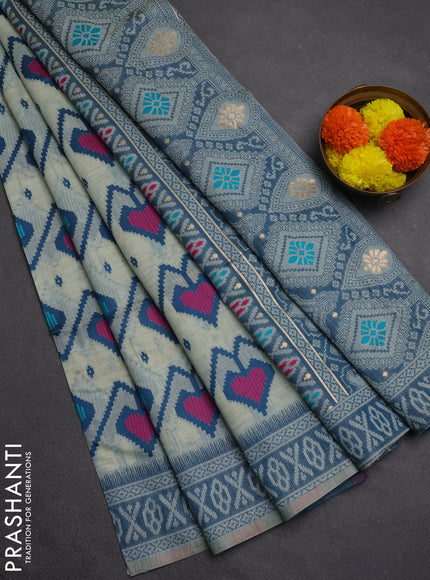 Jamdhani cotton saree pastel green and teal green with allover thread weaves and jamdhani pallu