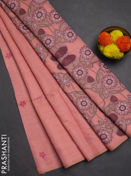 Jamdhani cotton saree peach orange and pink with thread woven buttas and pichwai pallu