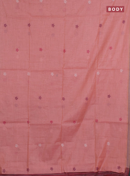 Jamdhani cotton saree peach orange and pink with thread woven buttas and pichwai pallu