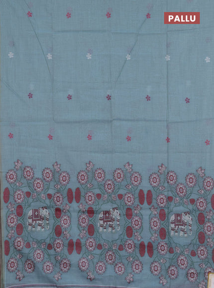 Jamdhani cotton saree pastel blue and magenta pink with thread woven buttas and pichwai pallu