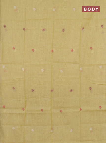 Jamdhani cotton saree lime green and pink with thread woven buttas and pichwai pallu