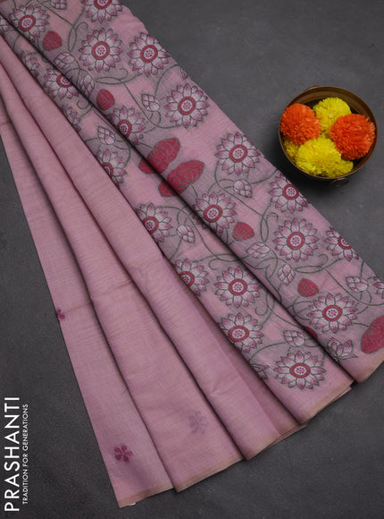 Jamdhani cotton saree mild lavender and purple with thread woven buttas and pichwai pallu