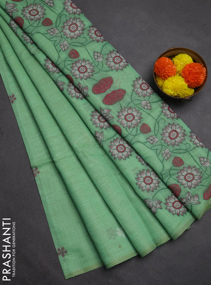 Jamdhani cotton saree teal green and magenta pink with thread woven buttas and pichwai pallu