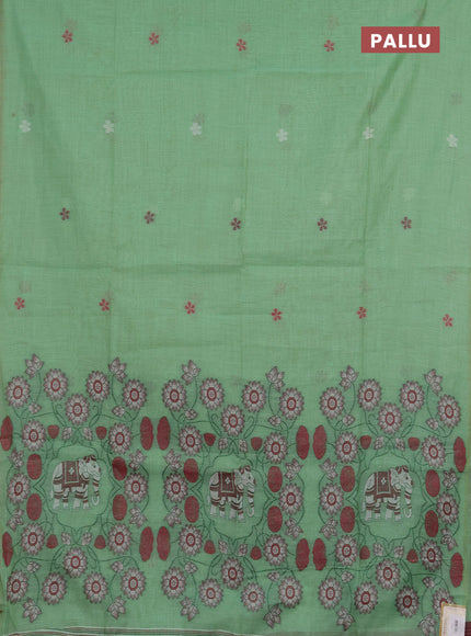 Jamdhani cotton saree teal green and magenta pink with thread woven buttas and pichwai pallu