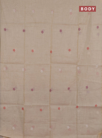 Jamdhani cotton saree beige and red with thread woven buttas and pichwai pallu