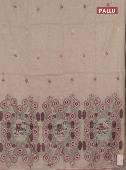 Jamdhani cotton saree beige and red with thread woven buttas and pichwai pallu