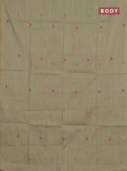 Jamdhani cotton saree pista green and pink with allover thread woven buttas and jamdhani pallu