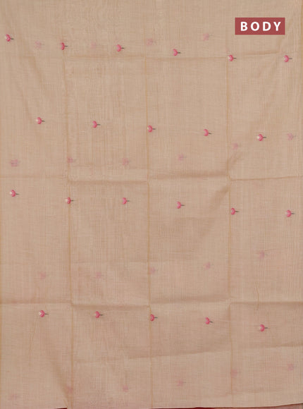 Jamdhani cotton saree beige and pink with allover thread woven buttas and jamdhani pallu