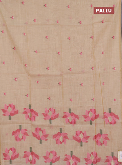 Jamdhani cotton saree beige and pink with allover thread woven buttas and jamdhani pallu